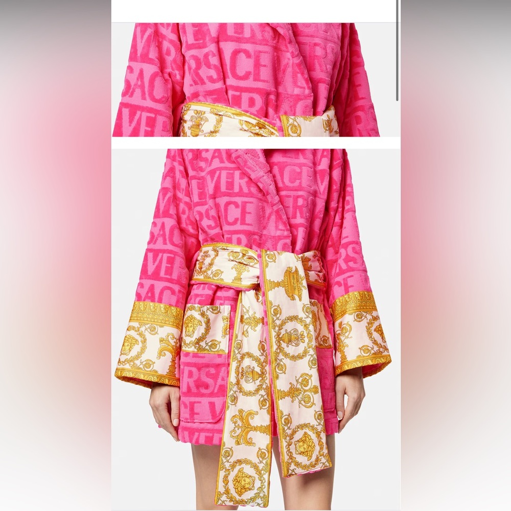 Pink versace short unisex robe